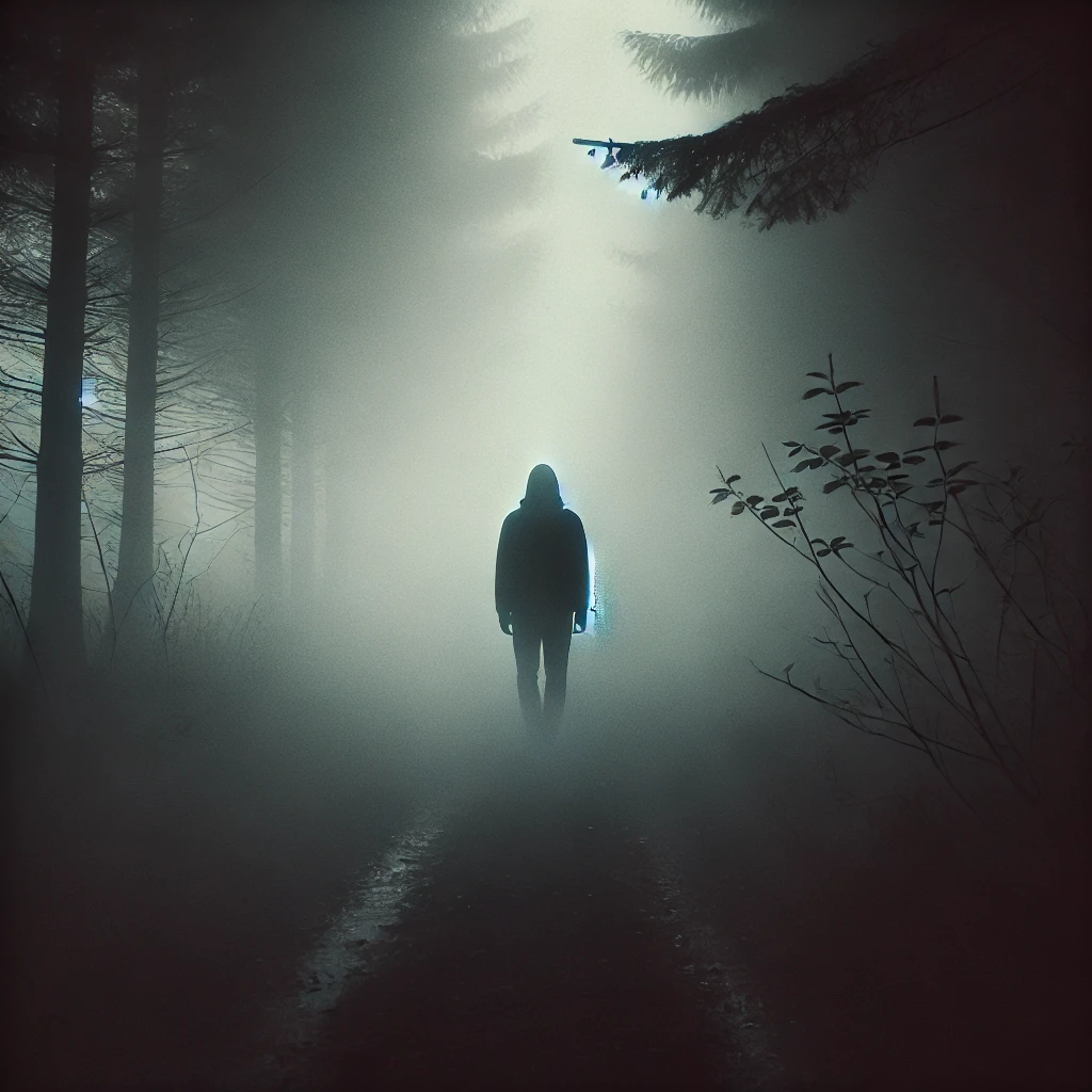 A shadow in a scary dark forest