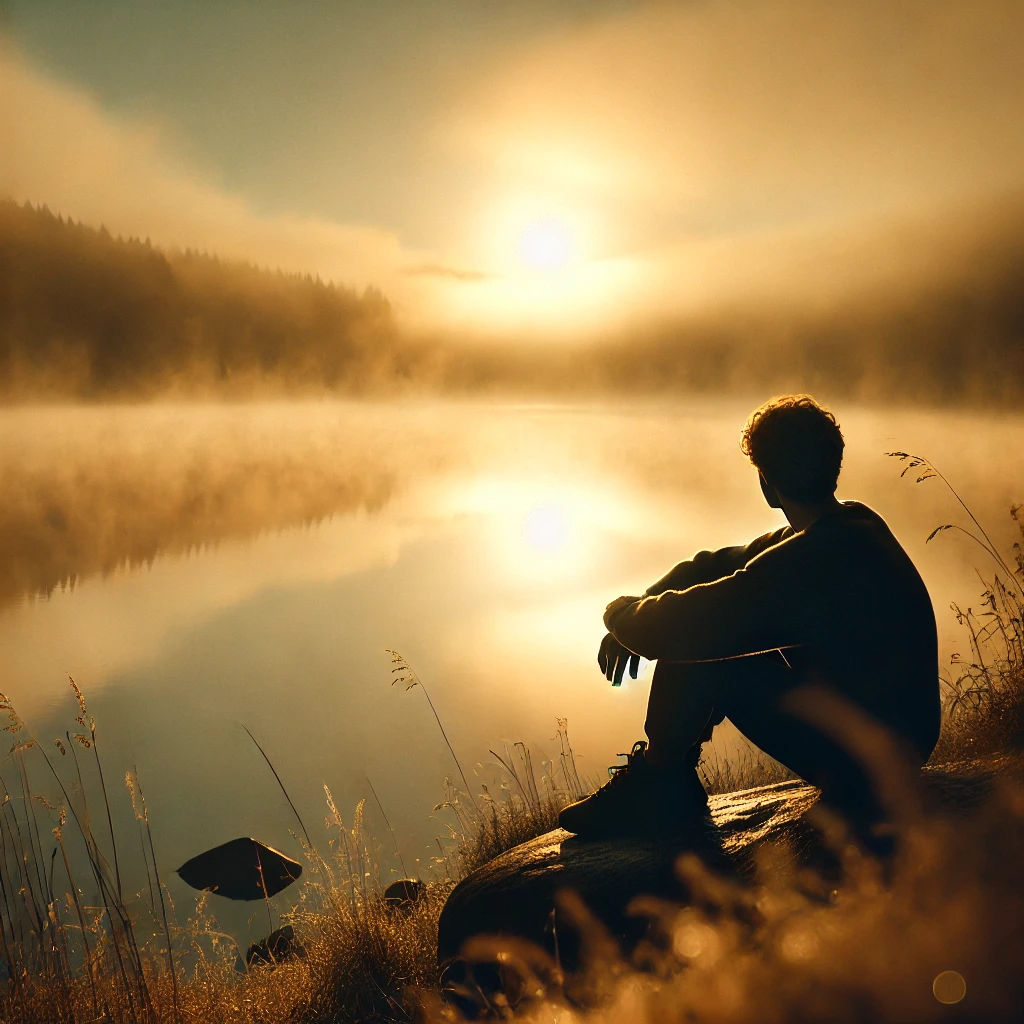 A person embracing solitude in the sunset